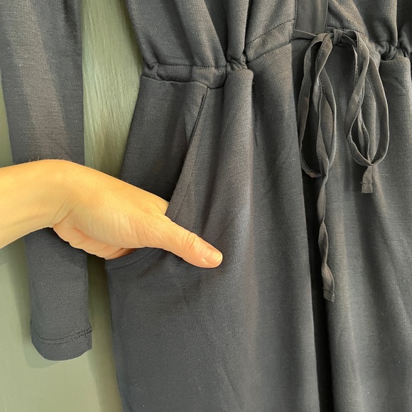 FRENCH CONNECTION Navy Shirt Dress with chiffon drawstring SZ 2 - Picture 3 of 11